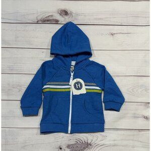NWT Hatley Baby Boy Blue Zip Up Hoodie Sweater Jacket 9-12M Retro Stripe